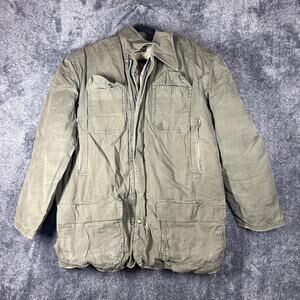 Vintage Down Parka Jacket Mens Large Green Canvas Hooded Workwear Field Coat